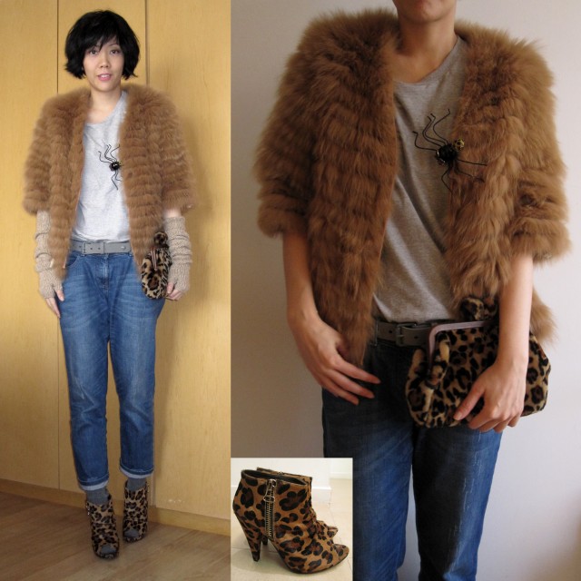 Fur Coat & shoes by MO& Co., spider brooch & leopard clutch by MIU MIU (I know you'll ask)